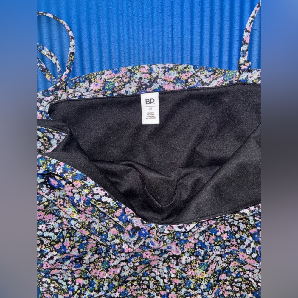 bp Floral Slip Dress in Black with Pink & Blue Accents